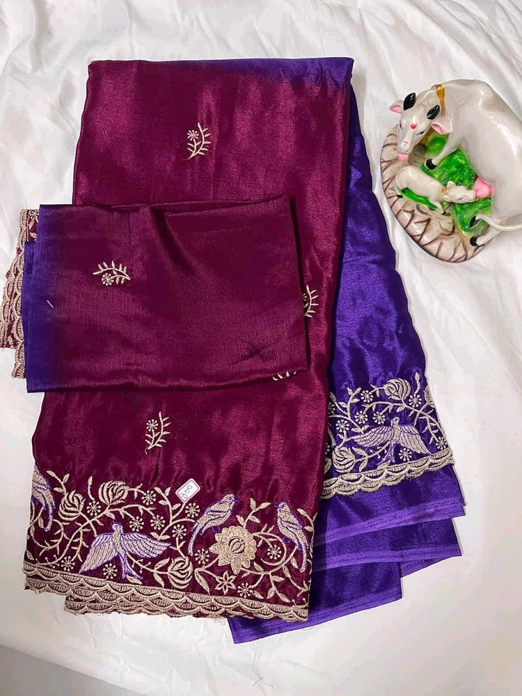 Elegant Thread work chinon Saree