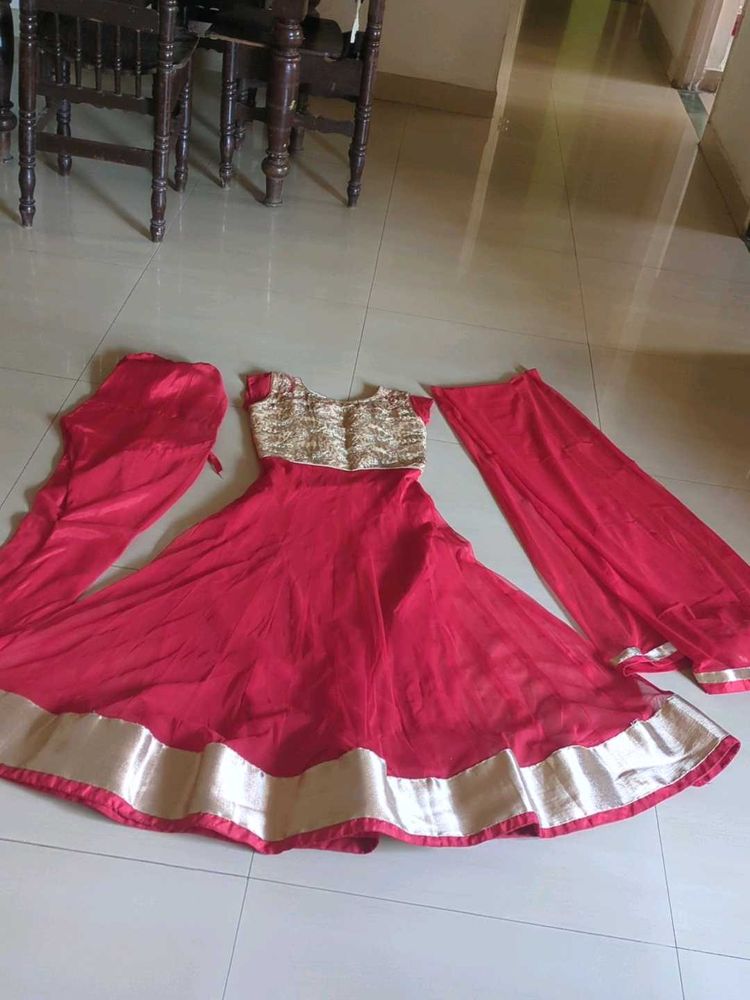 Red &amp; Gold Anarkali Suit