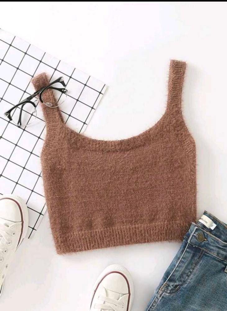 Fuzzy Solid Crop Knit Top
