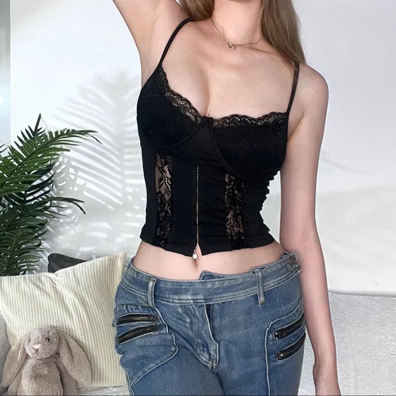 Black Lace Trim Corset Top