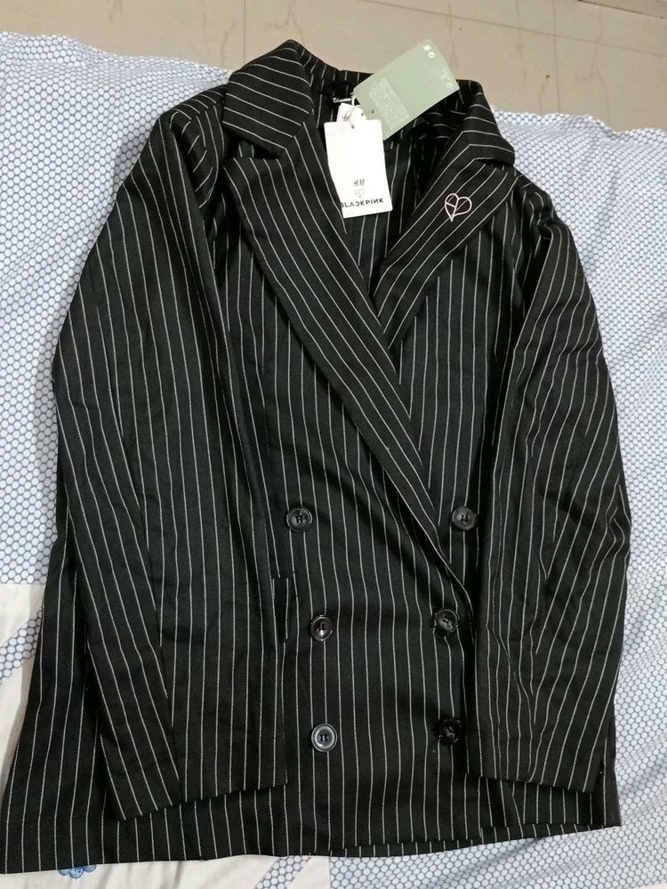H&amp;M Striped Black Blazer