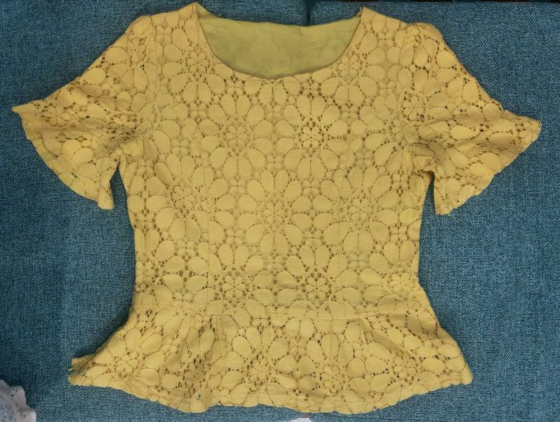Yellow Lace Peplum Top