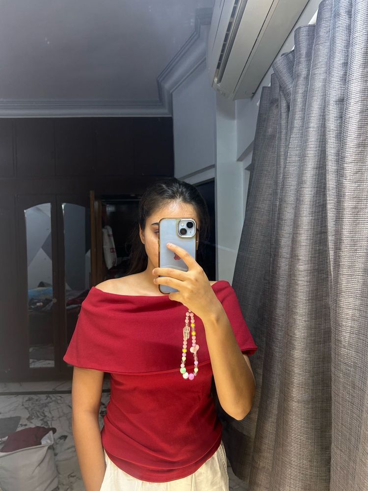Wardrobe Westside Red Off Shoulder Chic Top