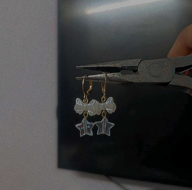 Acrylic bow and Star golden Earrings