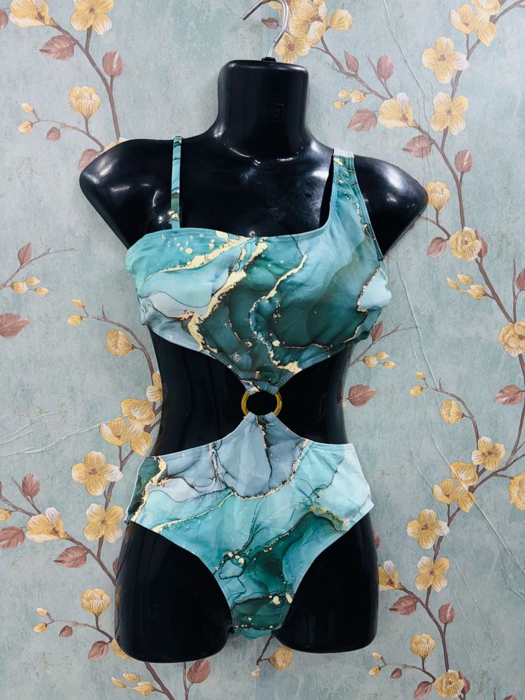 Marble Print One-Piece Swimsuit