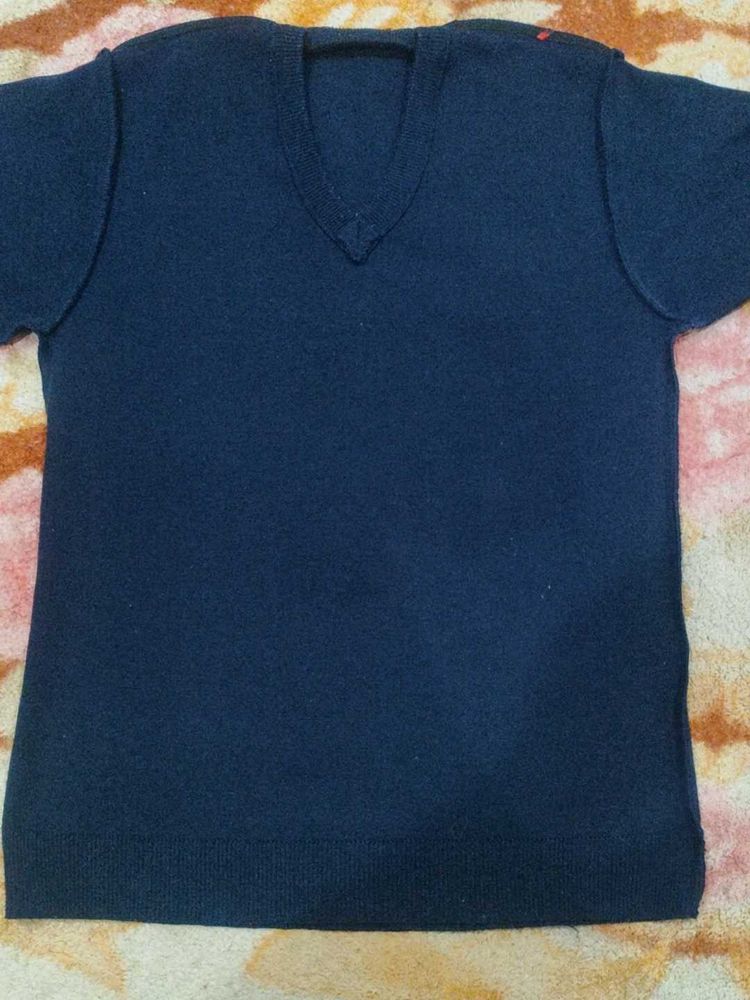 Navy Blue V-Neck Knit Top