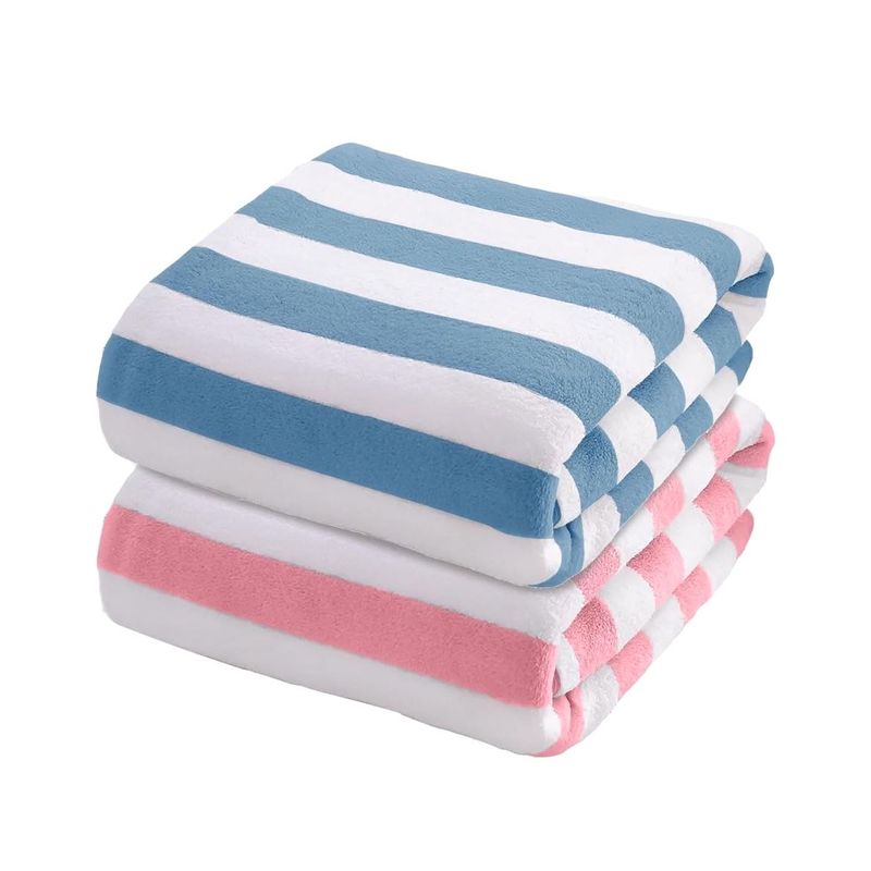 Striped Towel Set Of 2 (Blue And Peach)