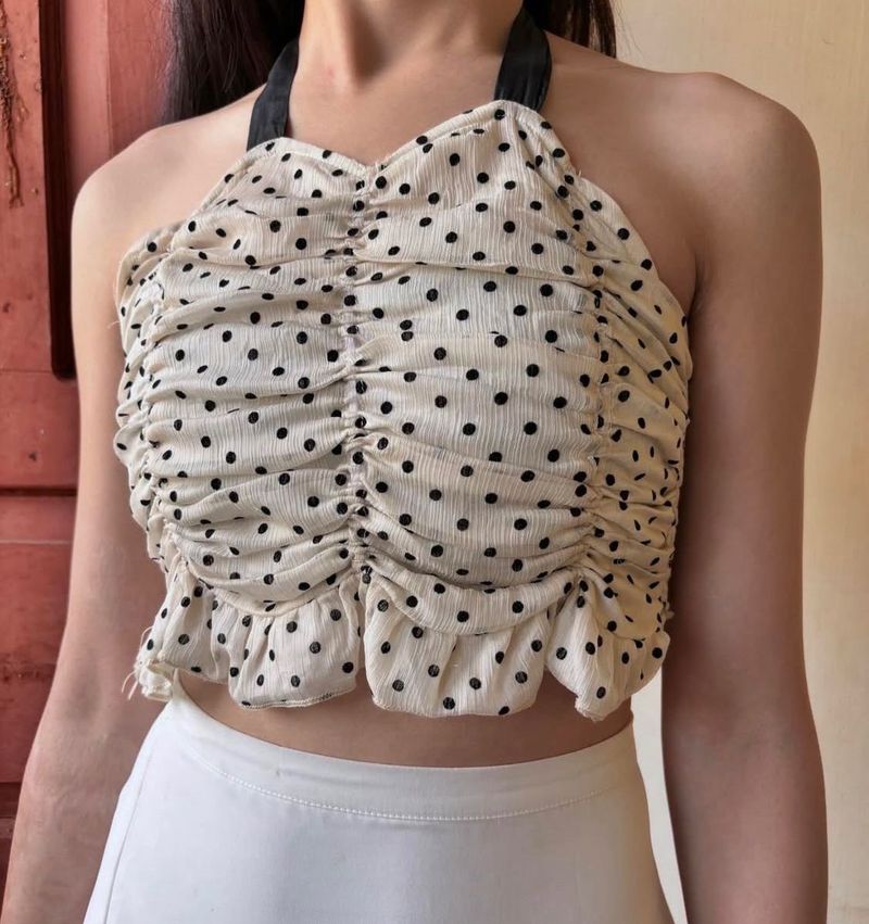 Polka Dot Halter Neck Crop Top