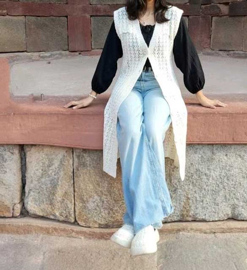 Long Open-Front Knit Vest