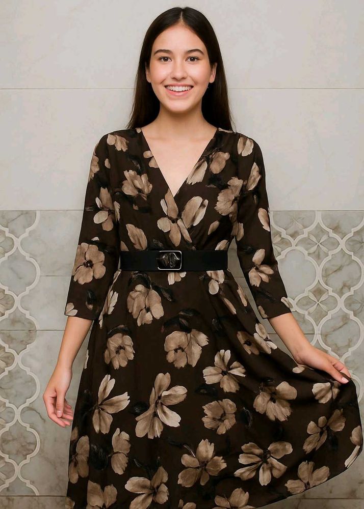 Floral Brown Midi Dress