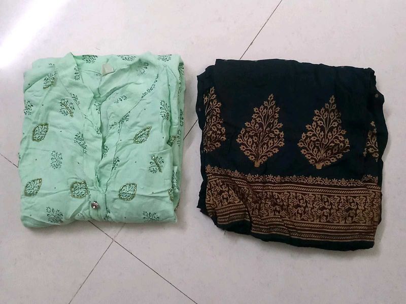 Green Girls Kurta And Plazzo Set