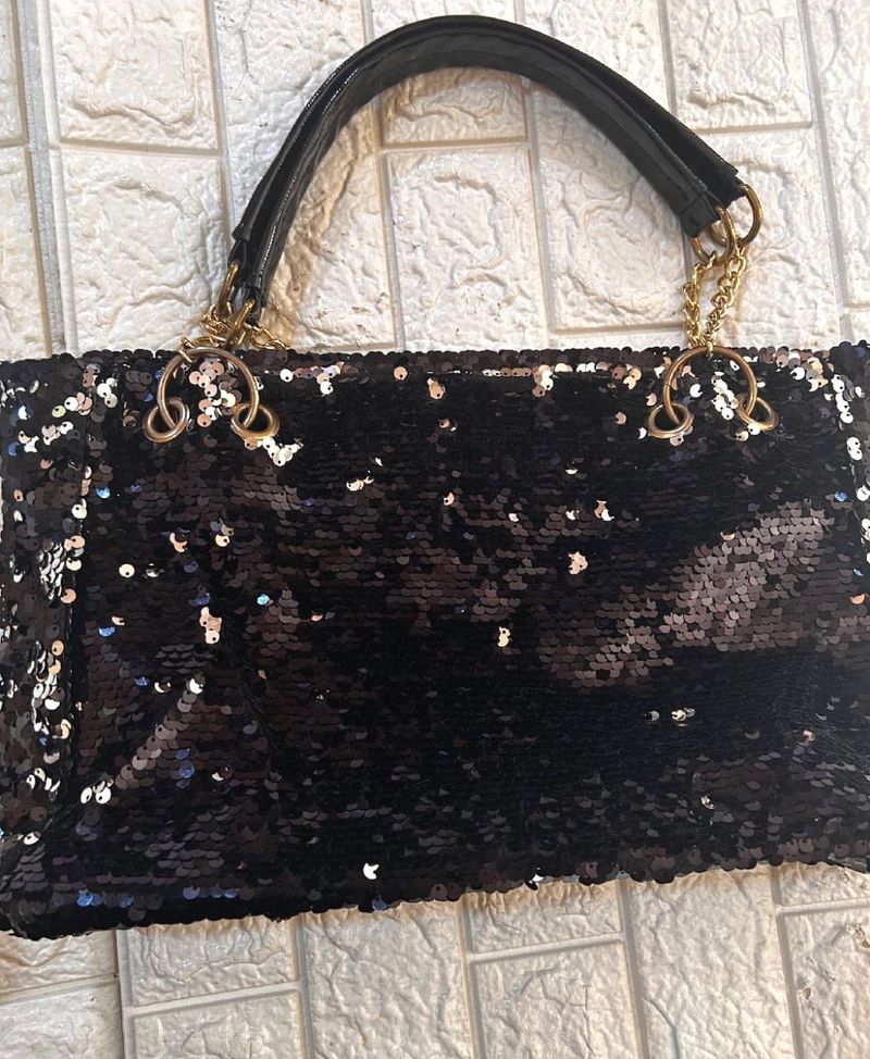 Sequined Tote Bag with Chain Detail