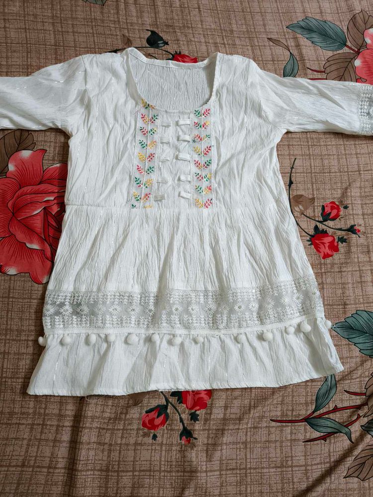 White Embroidered Tunic Top
