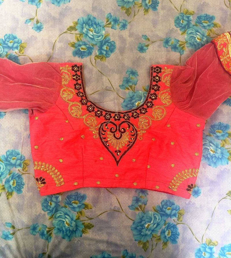 Embroidered Peach Blouse