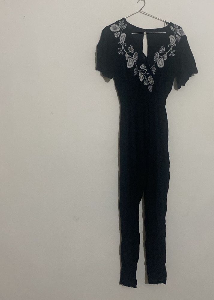 Black Embroidered Jumpsuit (New)