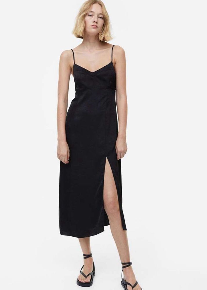 Black Linen Bustier Midi Dress