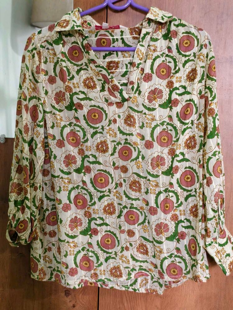 All About You Floral Print Cotton Shirt Style Top