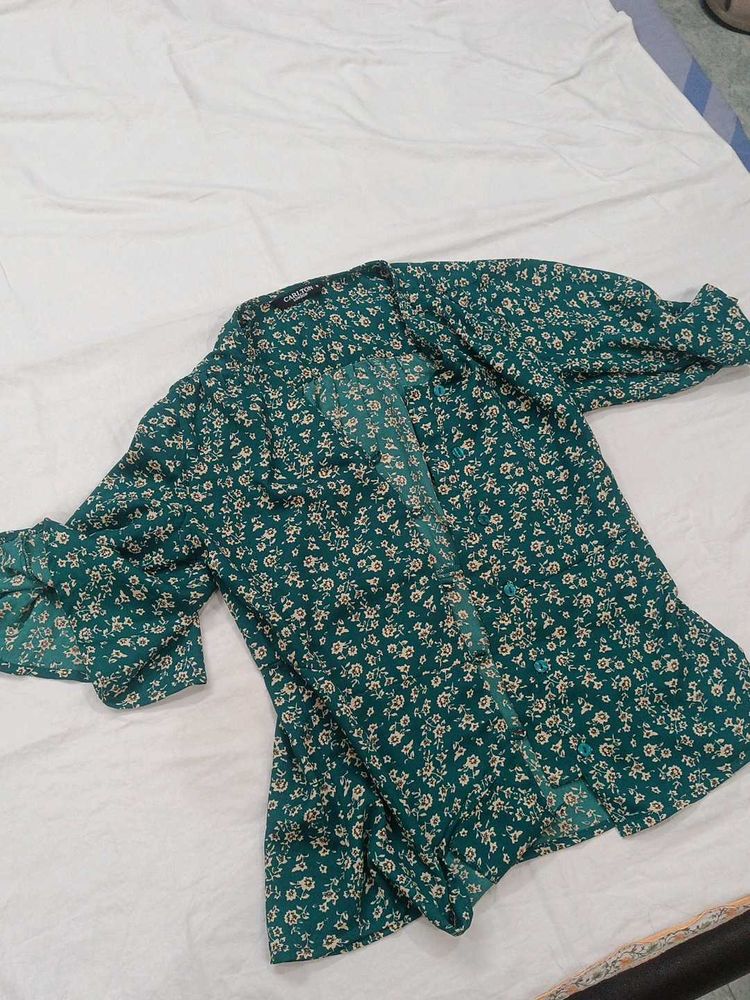 Floral Print Green Blouse