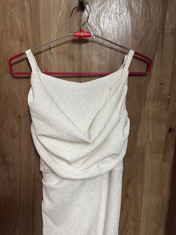 White Sleeveless Dress with a side open slit