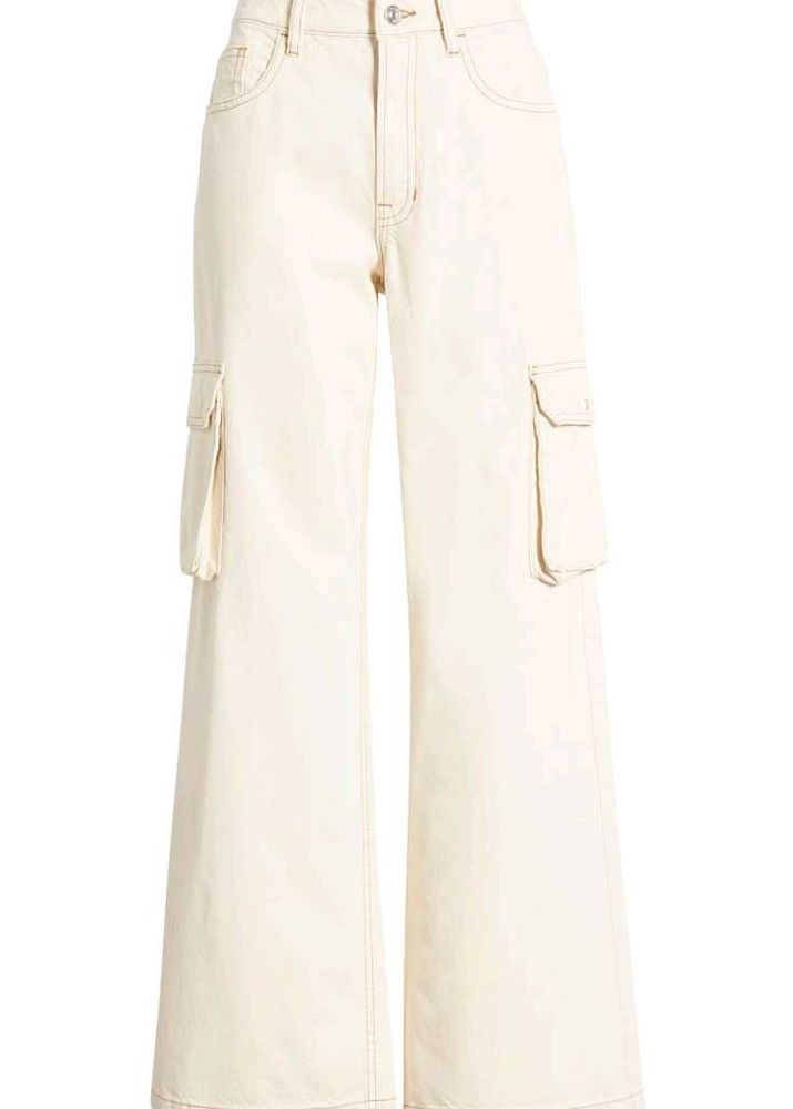 Cream Cargo Wide Leg Jeans