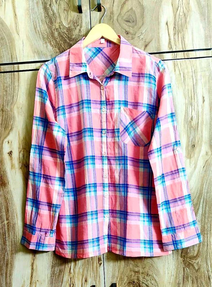 Pink Printed Cotton Shirt  Size-38