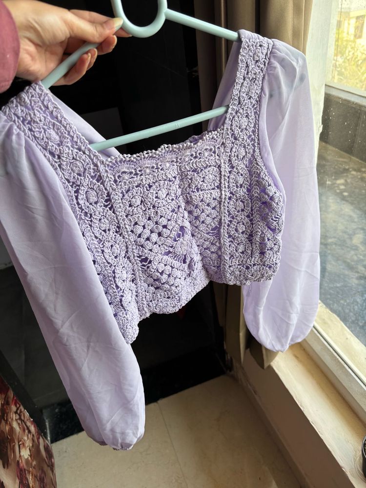 trendy crochet top in lilac colour