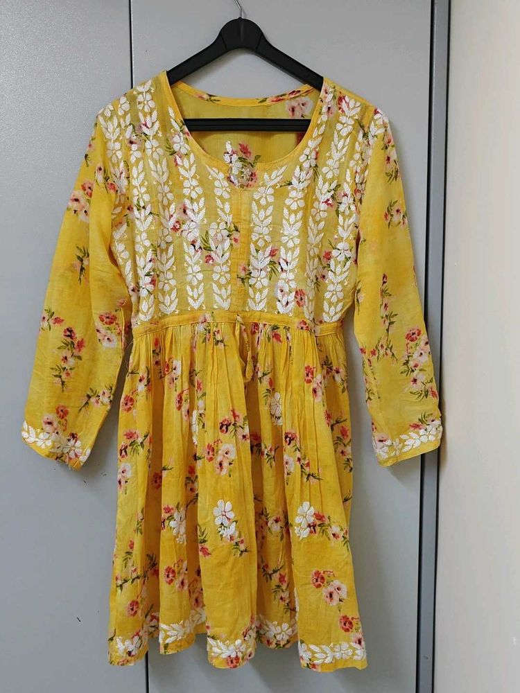 Yellow Floral Embroidered Dress