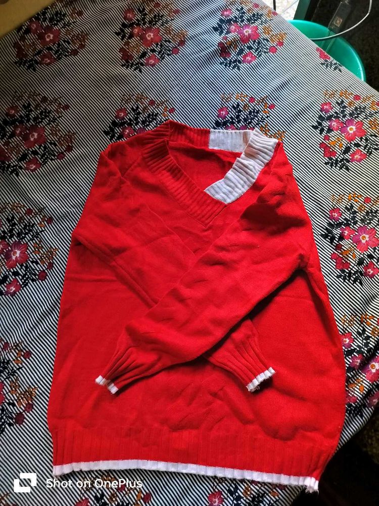 red With White Strip Pure Cotton Sweater