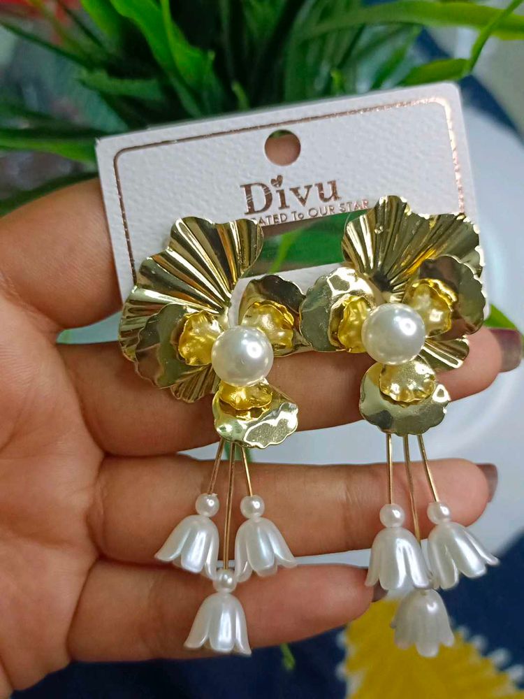 Golden &amp; White Earrings