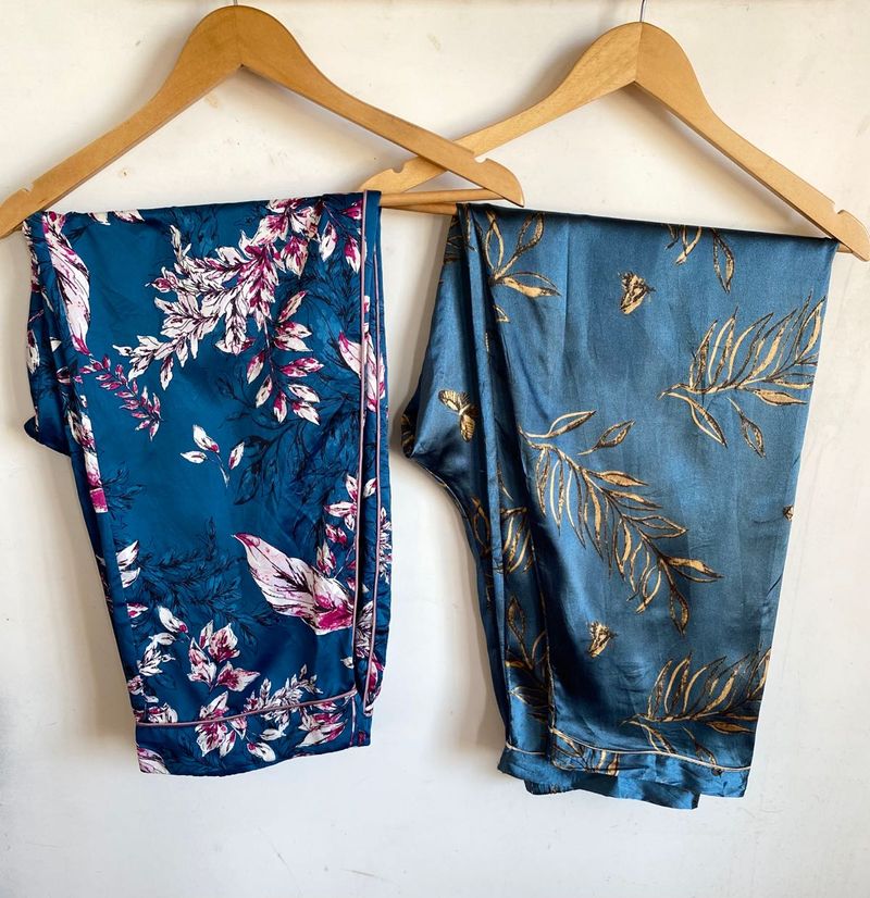 Floral Satin Pajama combo two pants