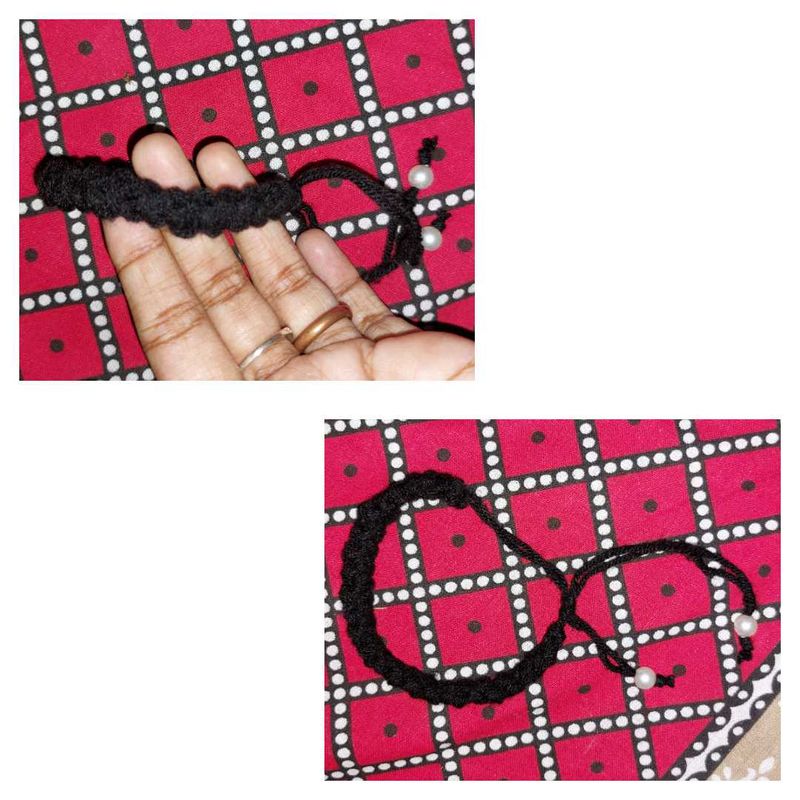 Handmade Black Crochet Bracelet with Pearl Detail