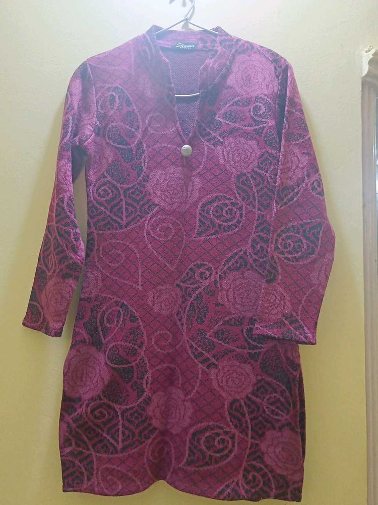 Purplish Pink Woolen Kurta For Women
