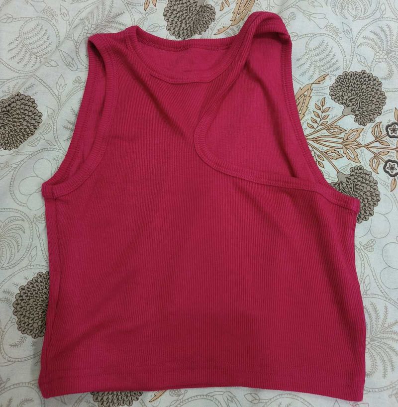 Pink Ribbed Crop Tank Top