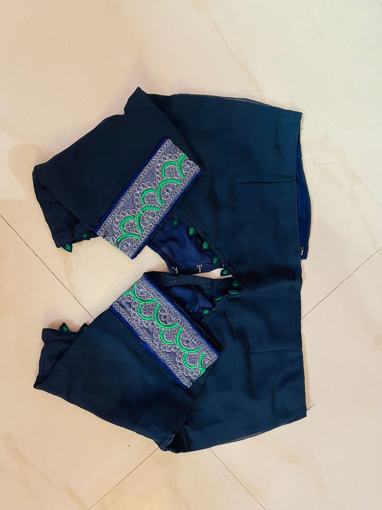Blue Blouse With Beautiful Back Design