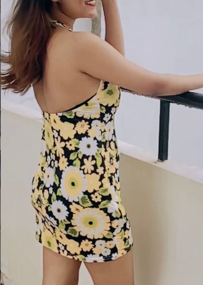 Yellow Printed Mini Dress