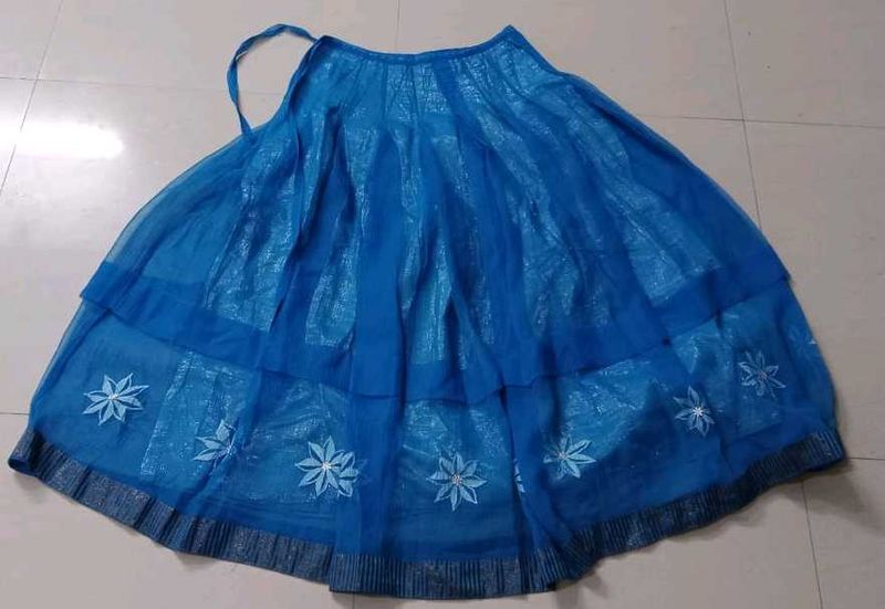 Hand-Painted Blue Georgette Skirt