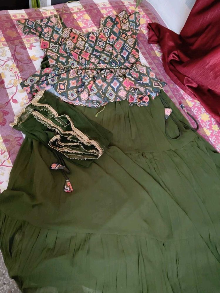 Green Crop Top And Lehenga