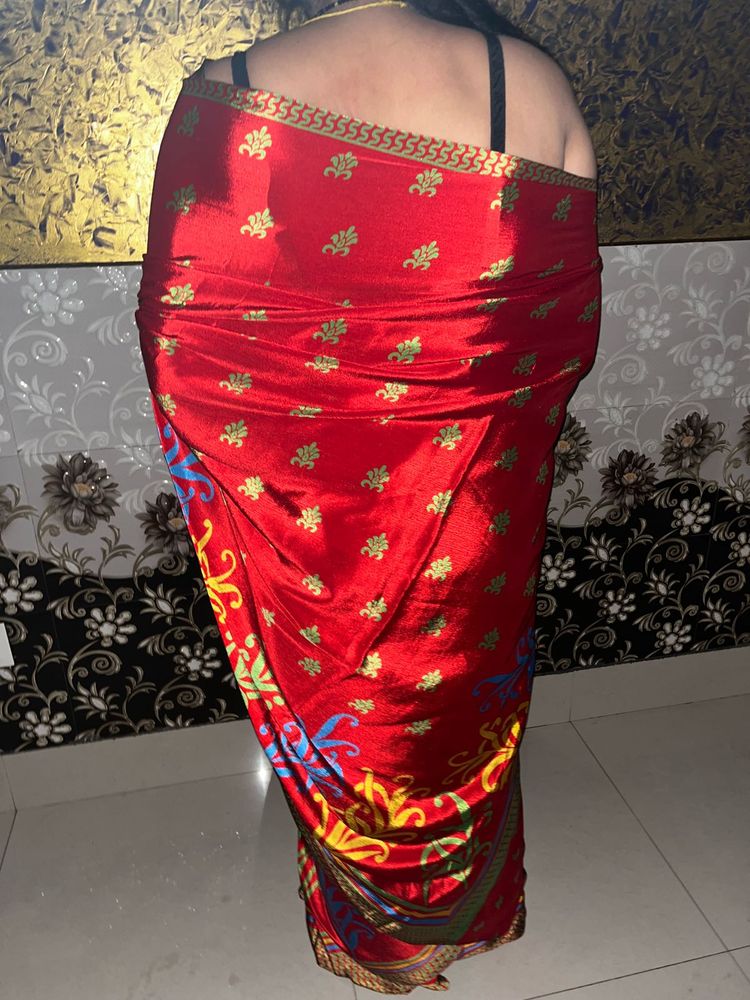 Red crepe saree