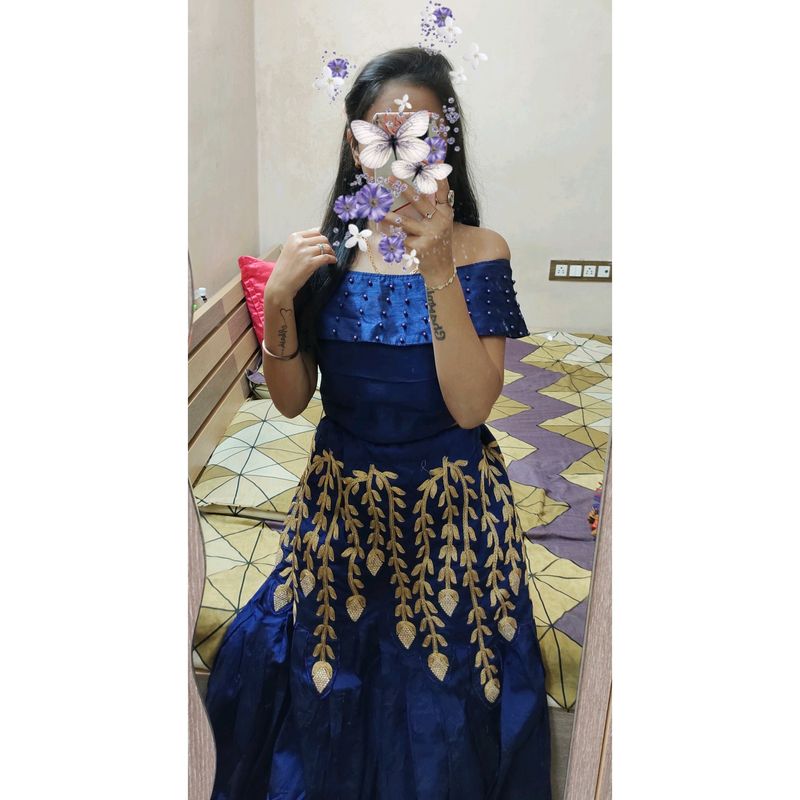 Radiant in Navy Our Off-Shoulder Pearl Bliss