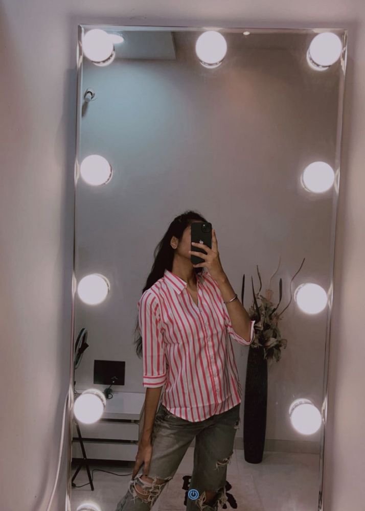 Pink Striped Oversized Shirt
