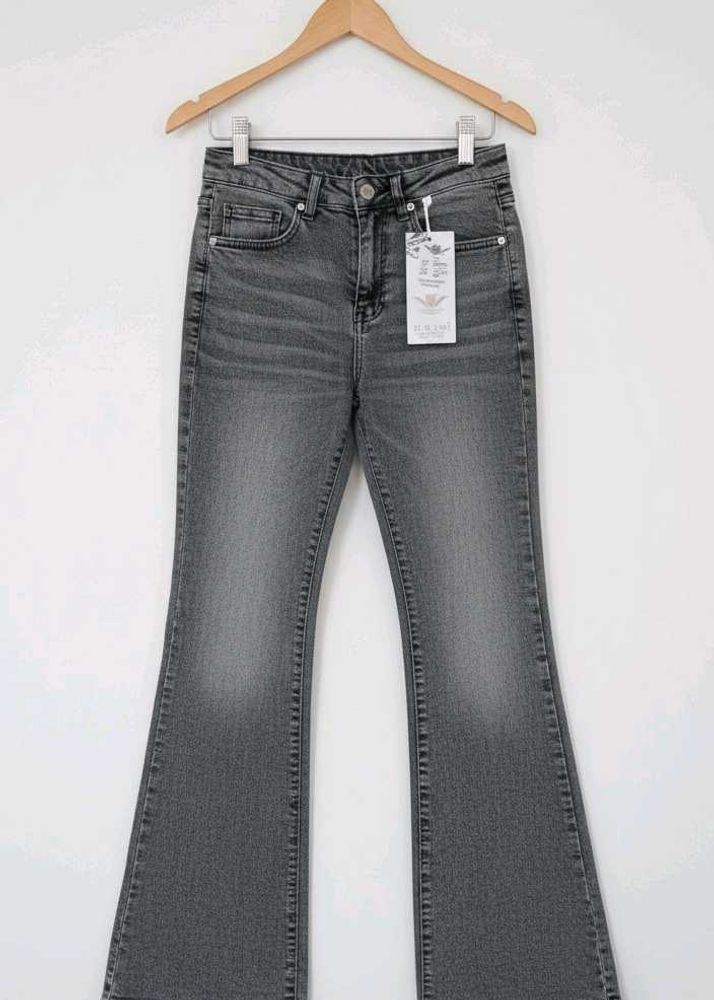Flared Gray Denim Jeans