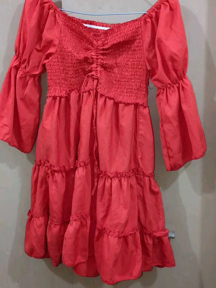 Chic Red Ruffled Tiered Dress