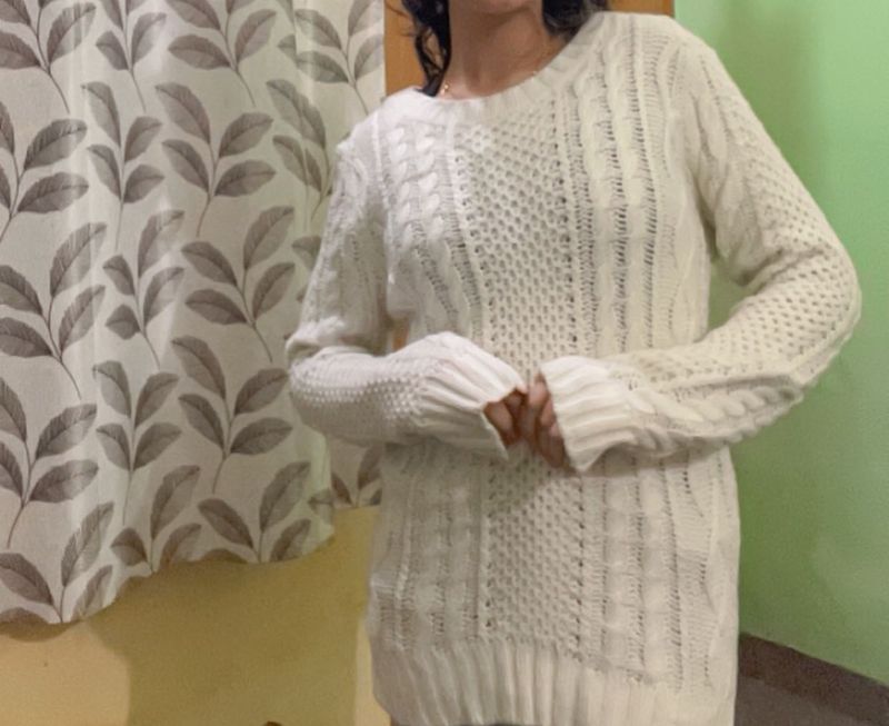 White Long Sweater Top
