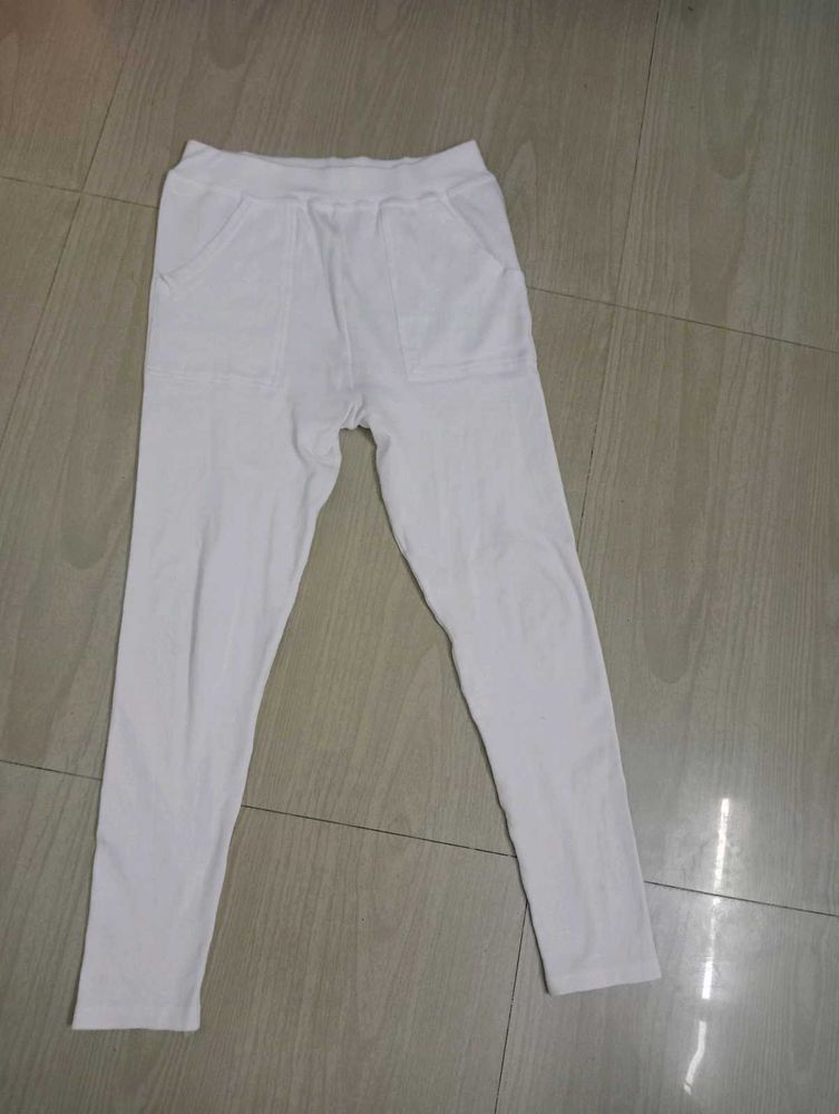 White Casual Pocket Pants