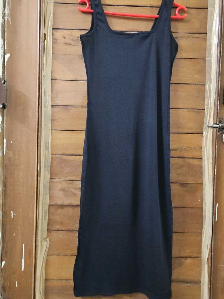 Sleek Black Midi Slip Dress