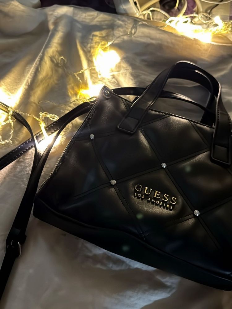Guess Black Quilted Satchel Bag