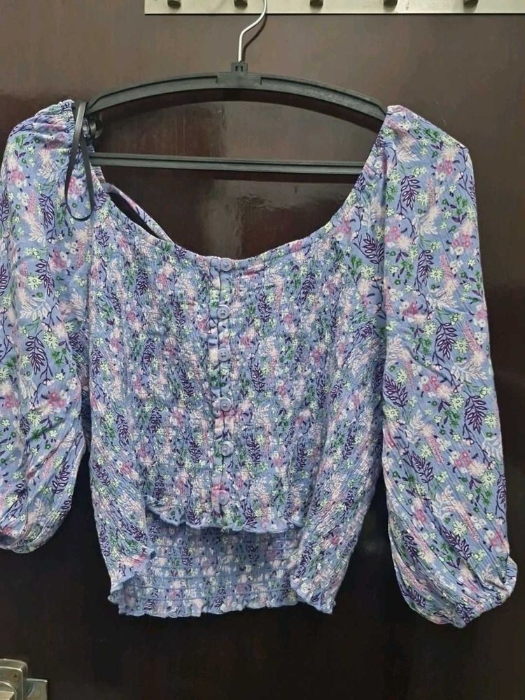 NUON Floral Smocked Crop Top XL