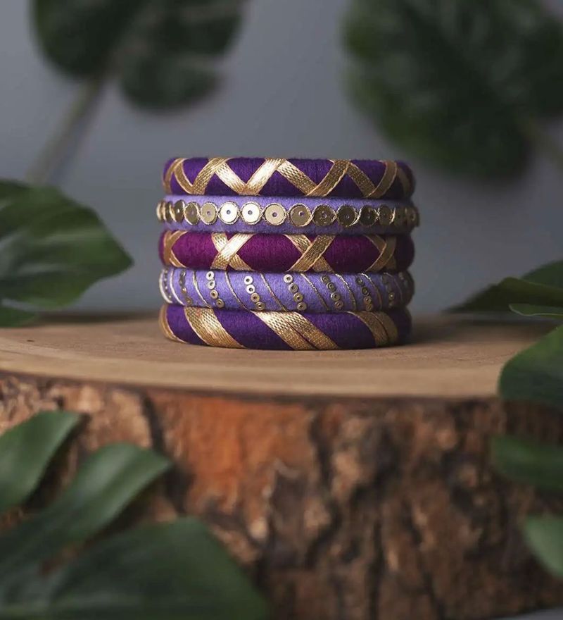 Purple &amp; Gold Beaded Bangles