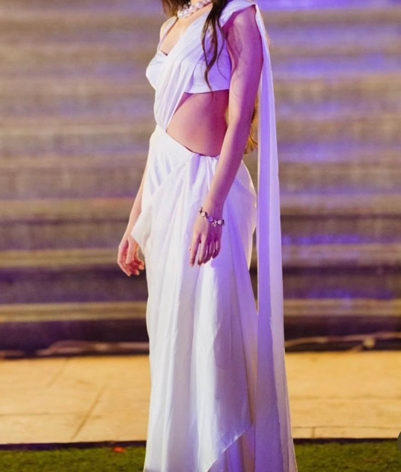 Elegant White Saree Pre Draped