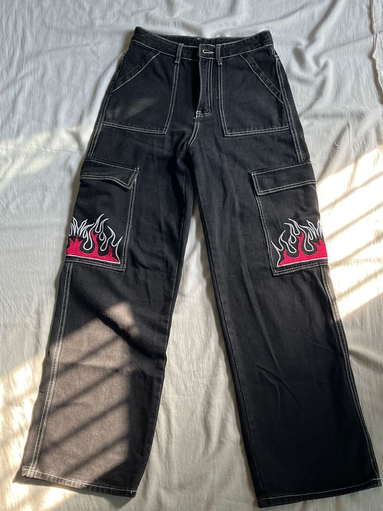 Price Drop‼️URBANIC Black Pants with Red Flame